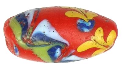 Rare Antique Red Floral Venetian Lampwork Bead With Trail Decoration - alternate view