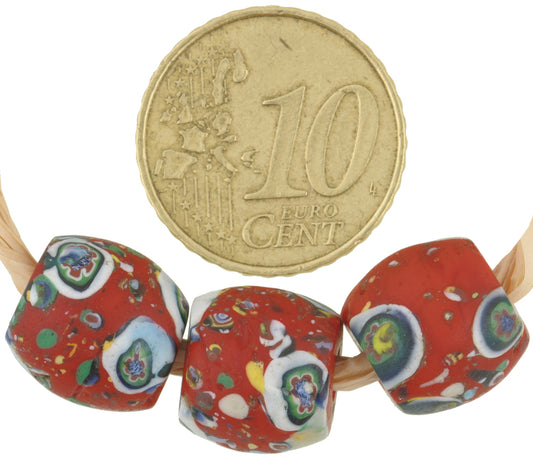 Antique Oval Millefiori Venetian Mosaic Glass Trade Beads, 12X11Mm - alternate view