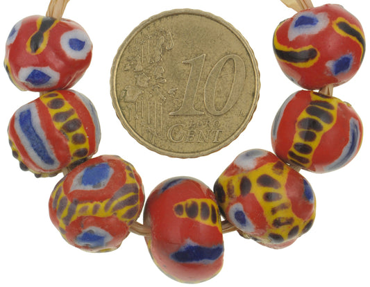 Round Polychrome Kiffa Beads - Handmade Mauritanian Glass Beads - cropped detail