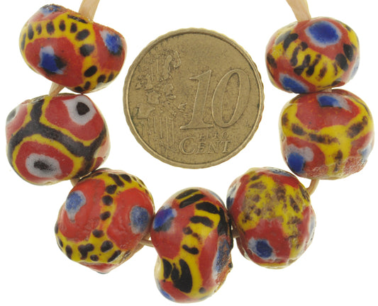 Large Round Polychrome Kiffa Beads - Handmade Mauritanian Glass - angled shot