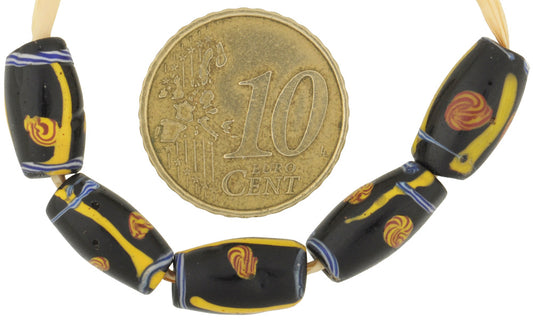 Antique Black Venetian Lampwork Glass Trade Beads With Trail Decor - alternate view