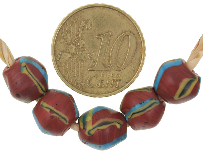 Antique Striped Bicone "King" Venetian Lampwork Beads, 9Mm, African Trade - alternate view