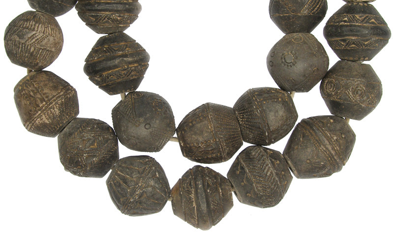 Large Clay Spindle Beads From Mali - African Spindle Whorls - close-up