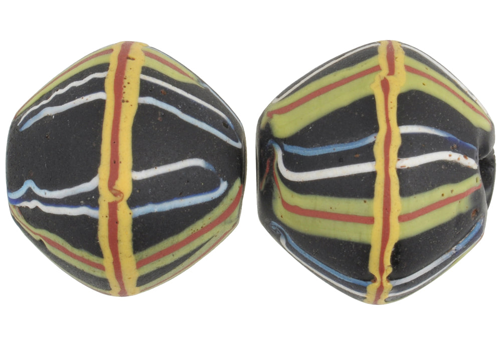 Rare Large Black Bicone "King" Antique Venetian Lampwork Glass Trade Beads - close-up