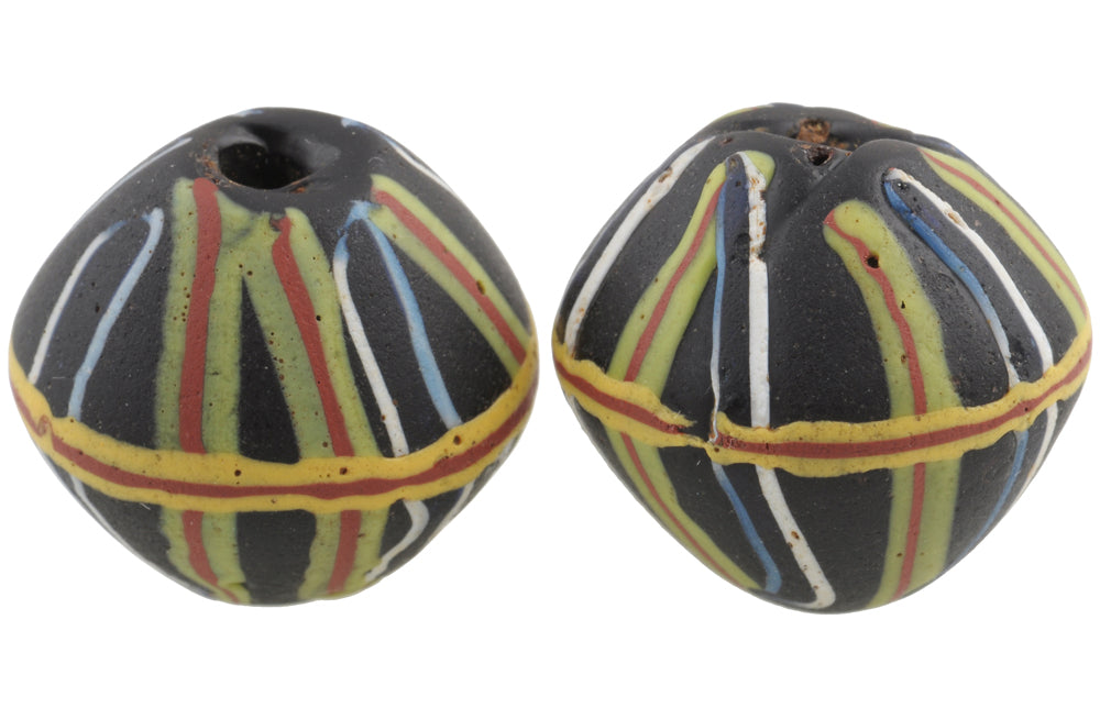 Rare Large Black Bicone "King" Antique Venetian Lampwork Glass Trade Beads - alternate view