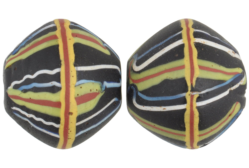 Rare Large Black Bicone "King" Antique Venetian Lampwork Glass Trade Beads - zoomed-in detail