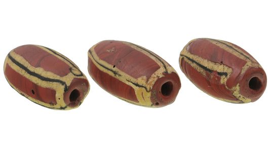 Antique Venetian Striped Brick Glass Trade Beads - 20X10Mm, African Trade - alternate view