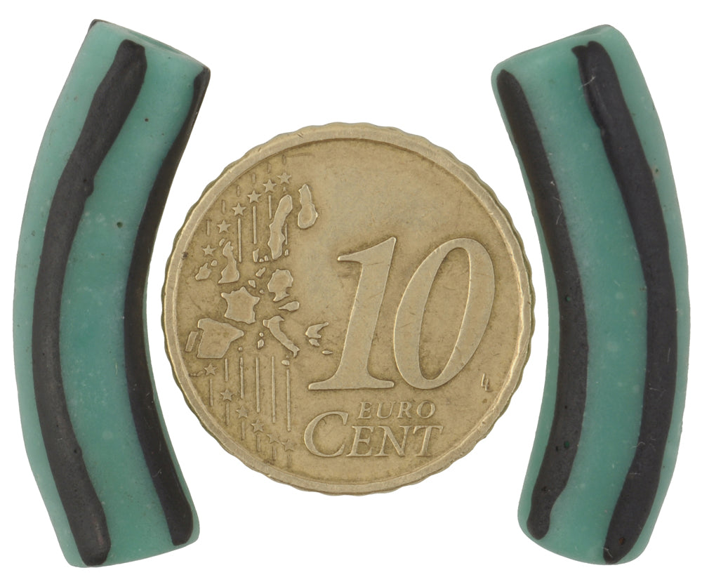 Rare Old Striped Trail Decorated Elbow Fancy Venetian Lampwork Trade Beads - alternate view