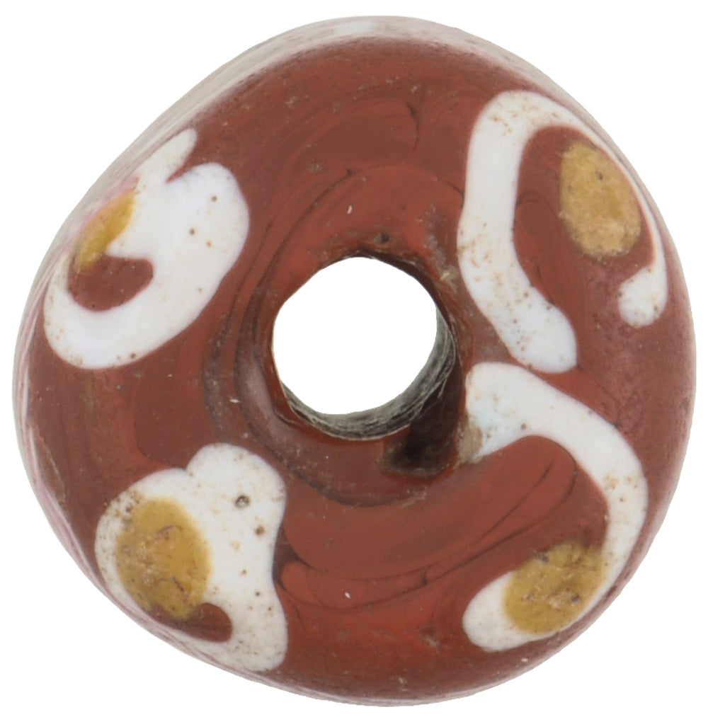 Rare Old Venetian Tic-Tac-Toe Fancy Lampwork Glass African Trade Bead - zoomed-in detail