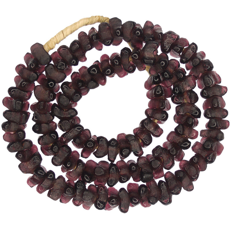Translucent Recycled Krobo Glass Beads - African Trade Beads 22.5"