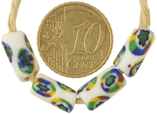 Rare Antique White Millefiori Mosaic Glass Trade Beads, 4 Matching - alternate view