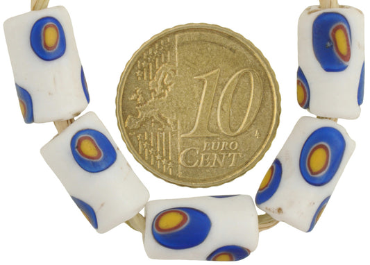 Antique White Millefiori Mosaic Glass Trade Beads, 12-13Mm - African Trade - alternate view