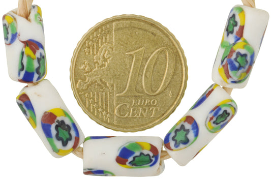 Rare Antique White Venetian Millefiori Glass Trade Beads 12-13Mm - alternate view