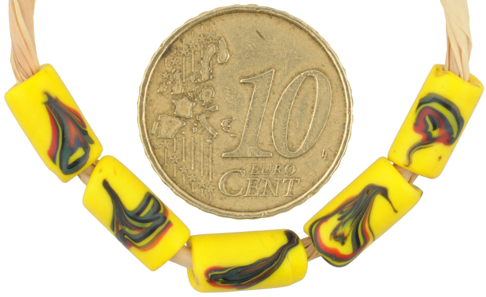 Antique Yellow Floral Venetian Lampwork Glass Trade Beads 9-10Mm - alternate view