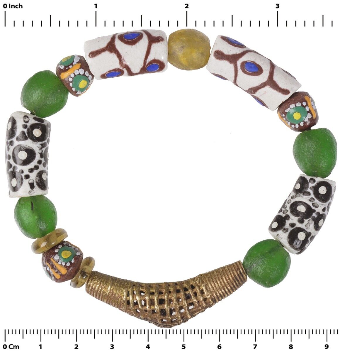 Handmade Beaded Bracelet - Brass & Glass Beads From Ghana - zoomed-in detail