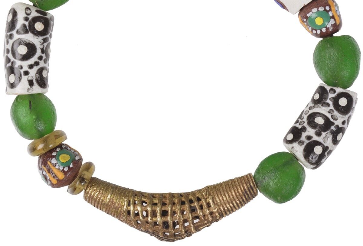 Handmade Beaded Bracelet - Brass & Glass Beads From Ghana - close-up