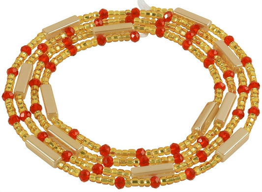 Tie On Gold & Red African Waist Beads – Handmade Body Beaded Jewelry
