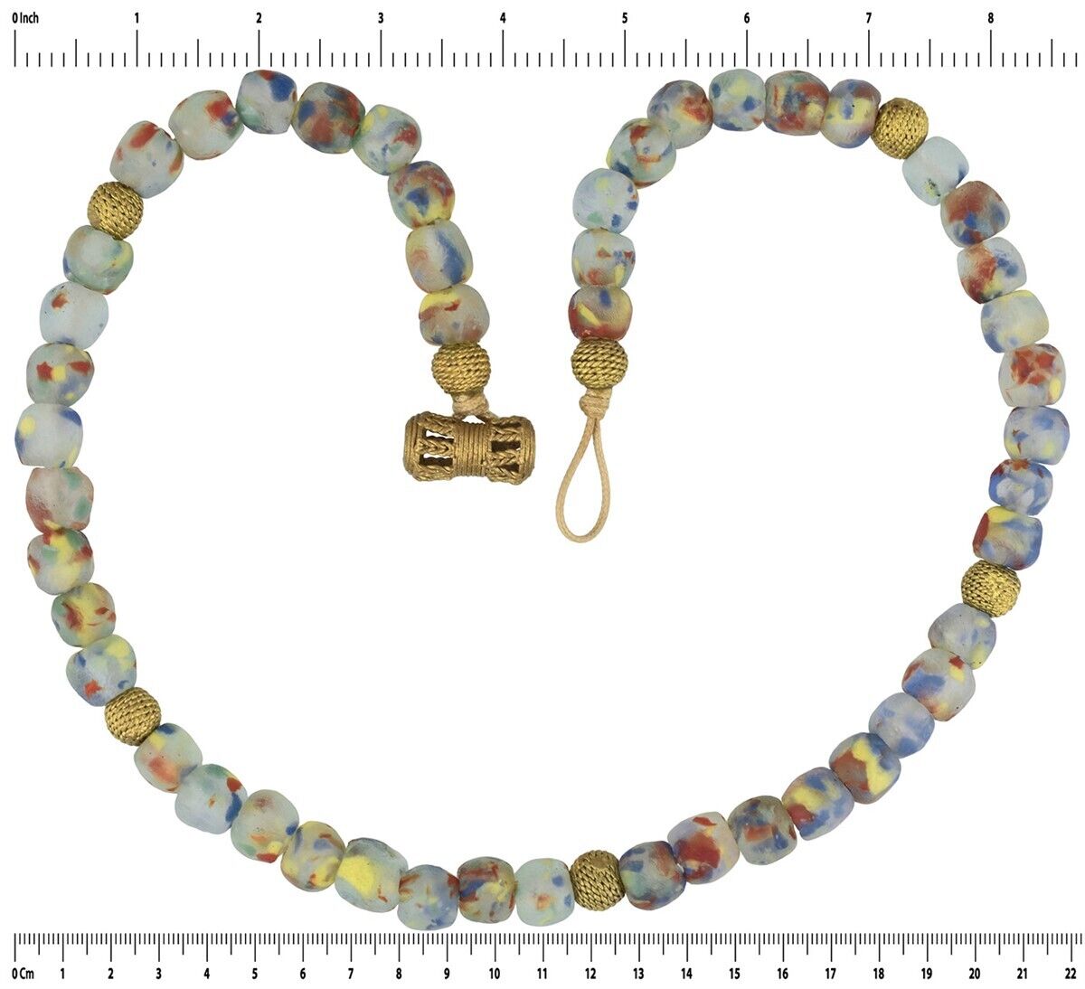 Handmade Multicolor African Beads Necklace - Beaded Glass & Brass - cropped detail