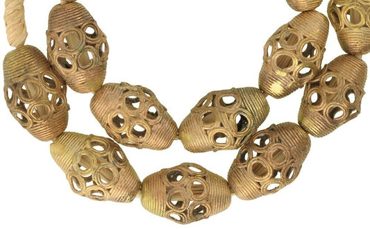 Large Ashanti Brass Beads Strand, Handcrafted In Ghana - alternate view