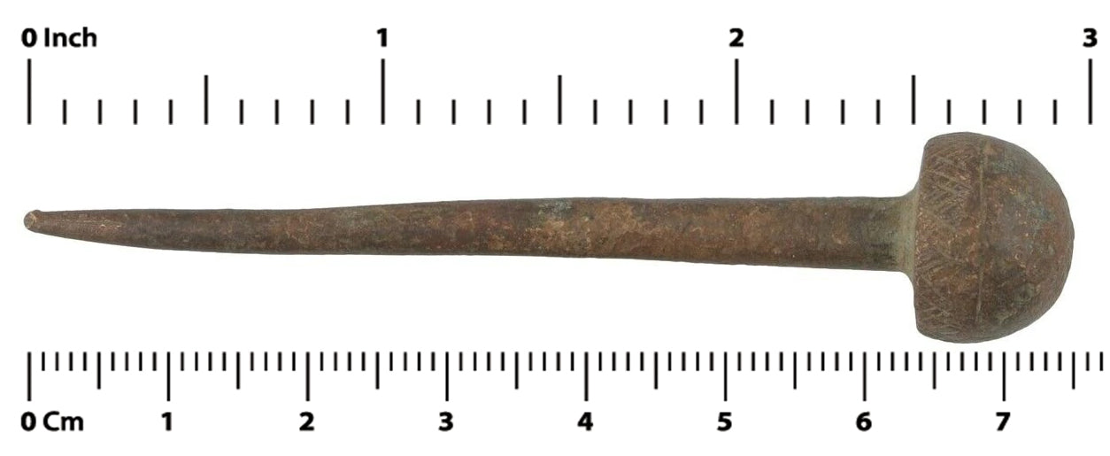 Vintage African Ghana Ashanti Akan Brass Bronze Hair Pin - close-up