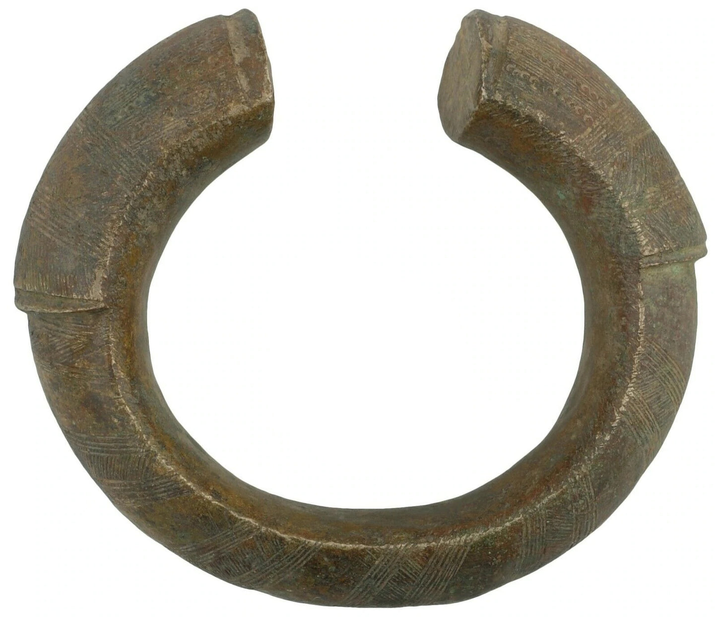 Antique Brass Bracelet African Currency Fulani Ghana Burkina Faso - angled shot