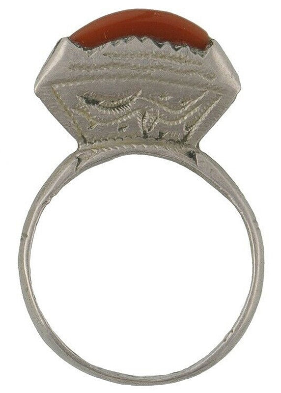 Tuareg Silver Carnelian Ring – Sahara Nomad Ethnic Jewelry