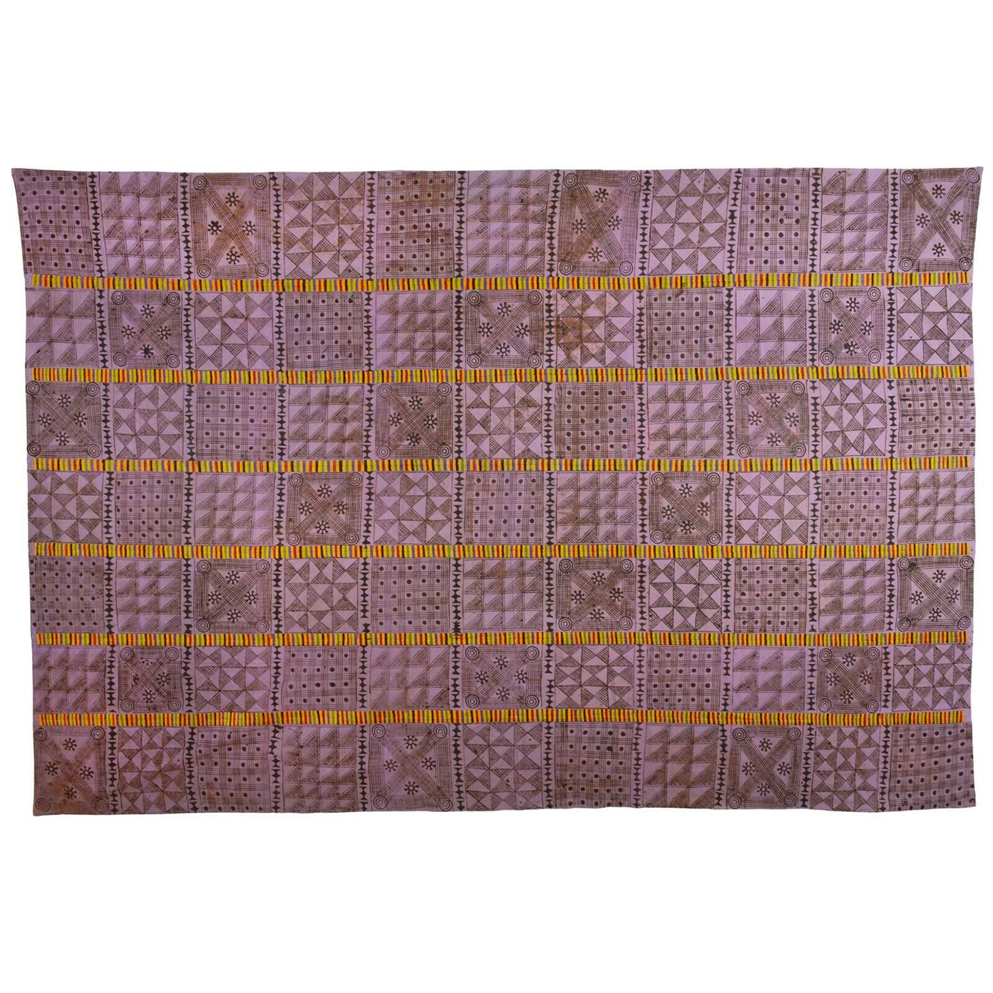 Hand Stamped Adinkra Cloth “Man” Size Vintage 1960s 132½″×90″