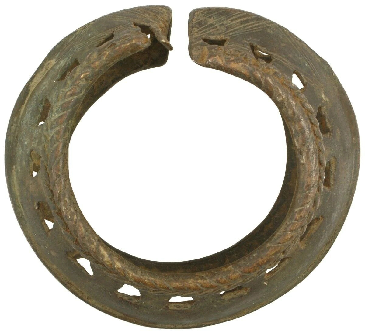 African Old Brass Bronze Bracelet Currency Akan Fulani Ghana / Burkina Faso - enhanced texture view