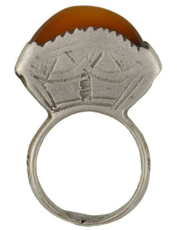 Old Tuareg Silver Ring with Agate – Sahara Nomad Ethnic Jewelry