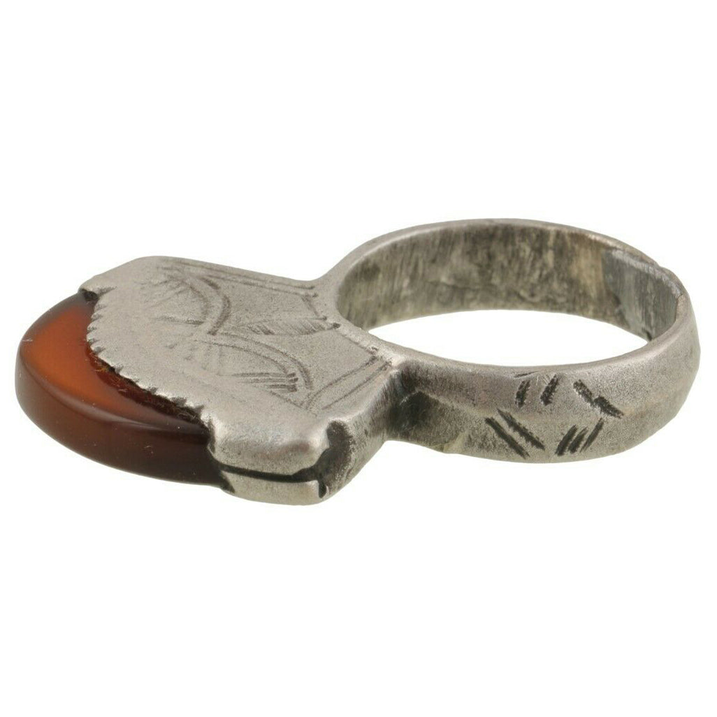 Old Tuareg Silver Ring with Agate – Sahara Nomad Ethnic Jewelry