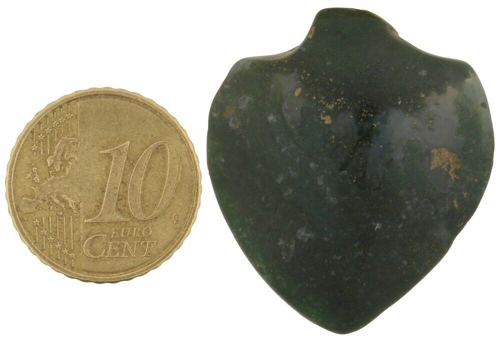 African Trade Bead Old Green Agate Stone Bead Pendant Heart Ghana Trade - alternate view