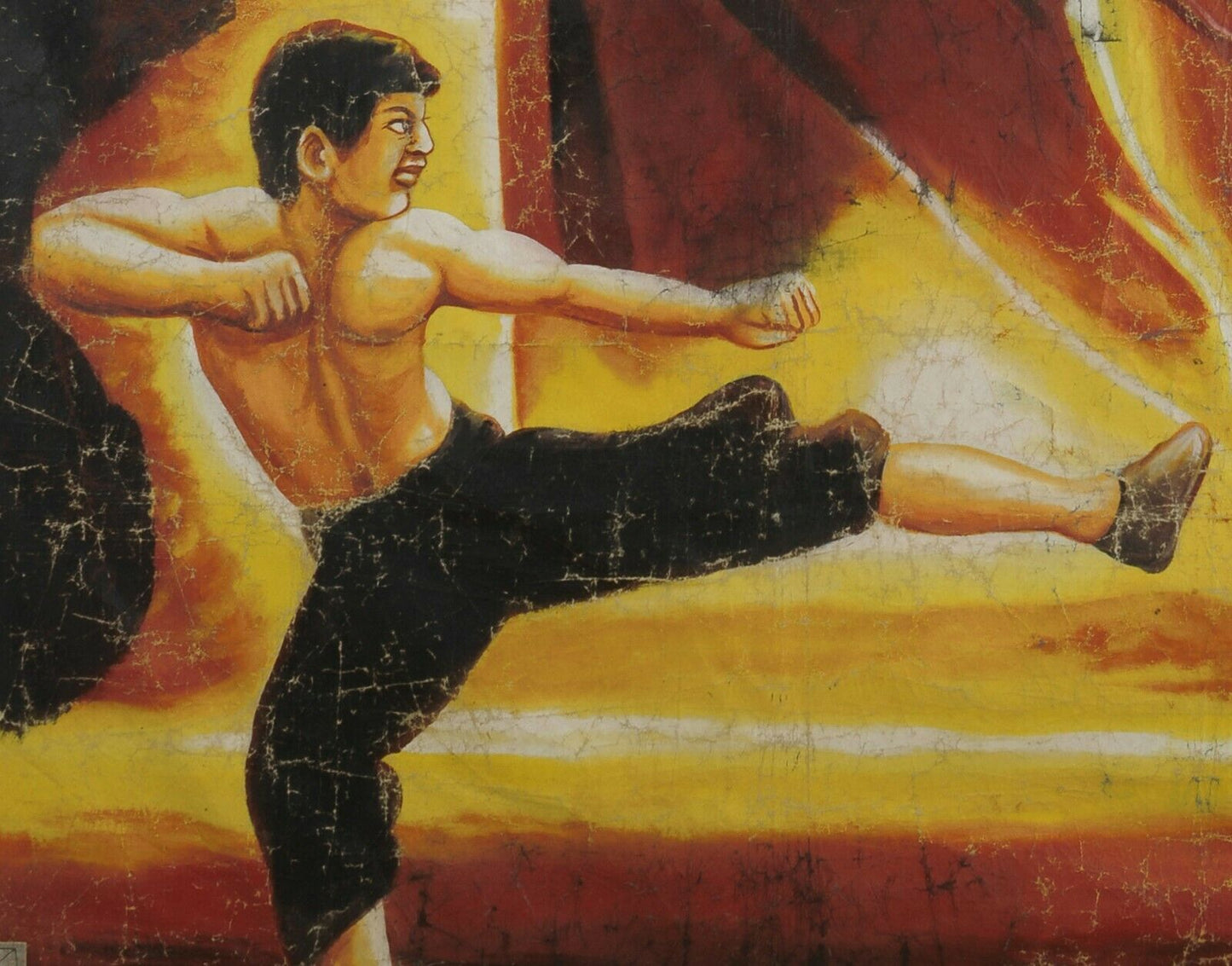 Authentic 'Four Dragons Martial Arts' Hand Painted Movie Poster - close-up