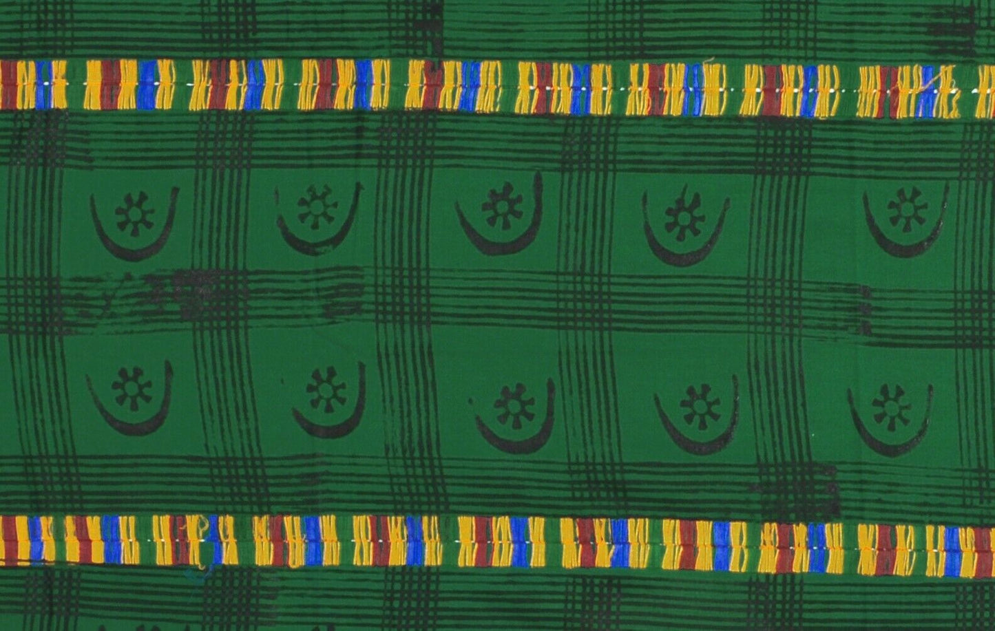 Hand Stamped Adinkra Cloth – Vintage 1980s Woman Size, 64″×41½″