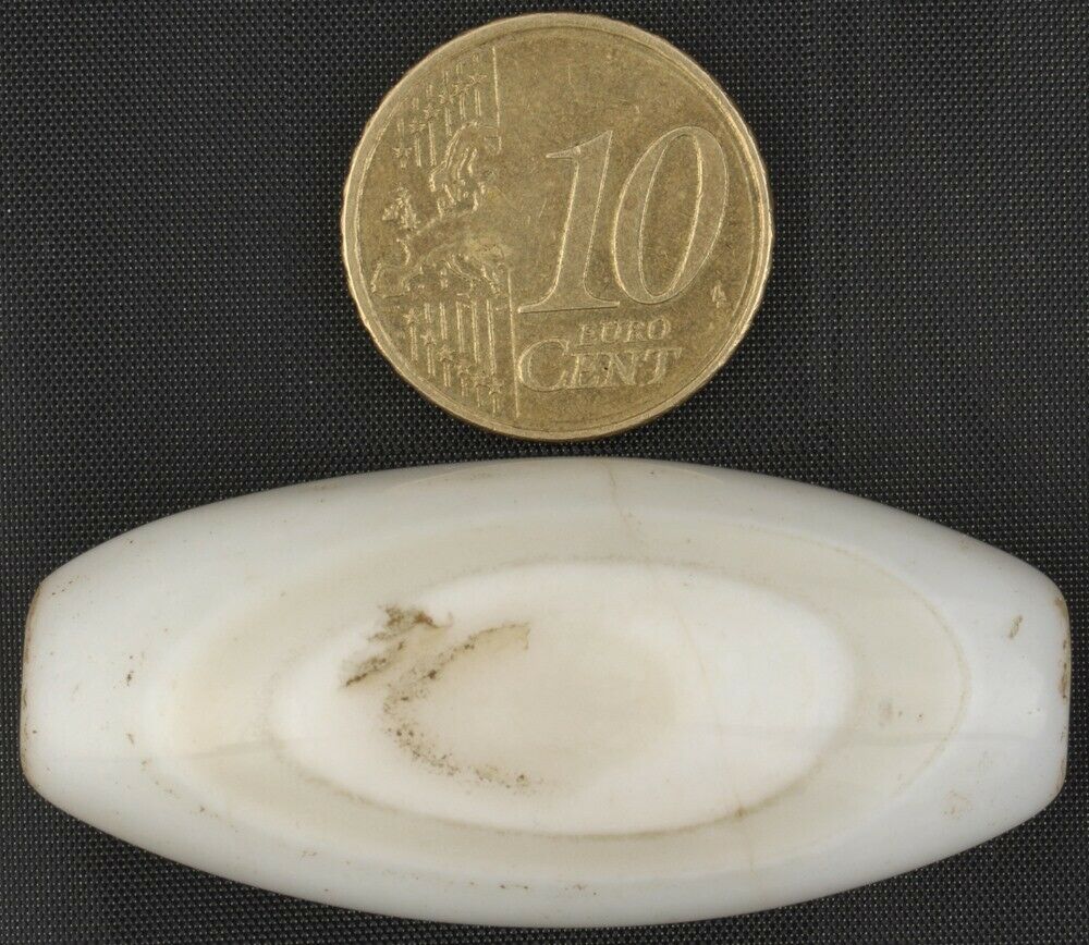 Anique White Agate Stone Bead Cambay India Large Pendant African Trade Ghana - alternate view
