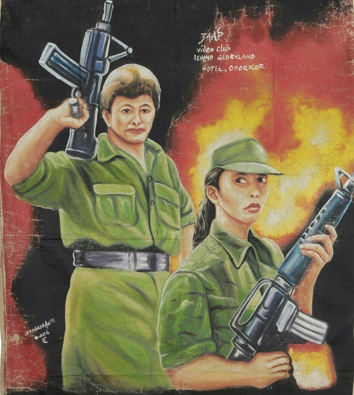 Iron Angels: Authentic Ghanaian Hand-Painted War Movie Poster - alternate view