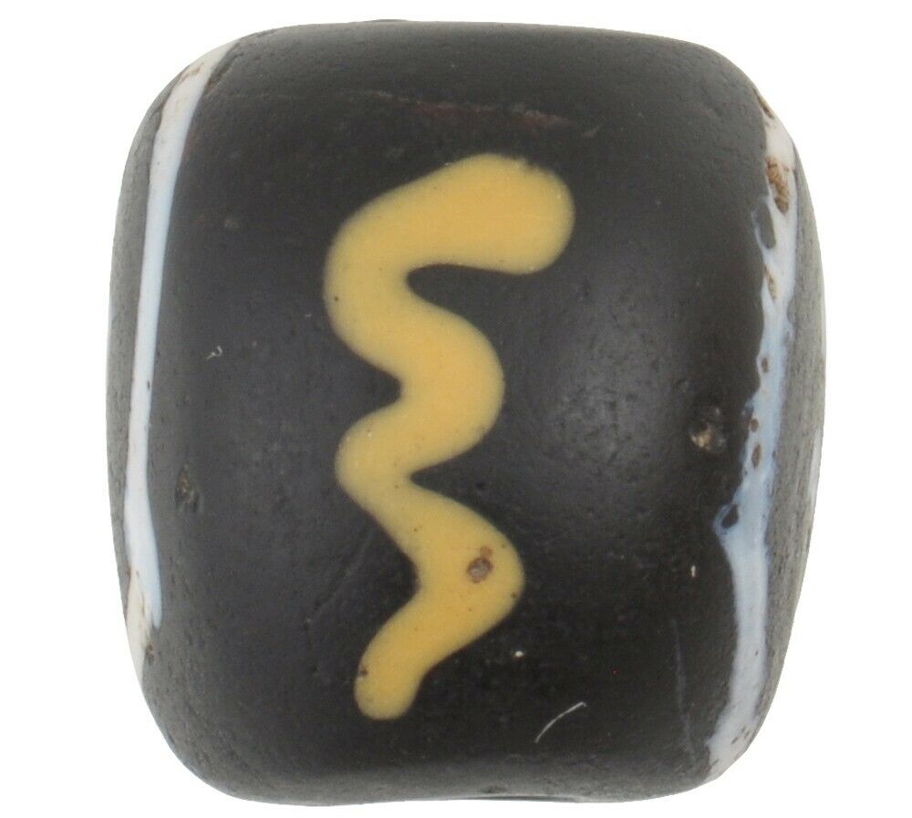 Rare Old Venetian Glass Bead Baule Face Bead Black Fancy Lampwork African Trade - close-up