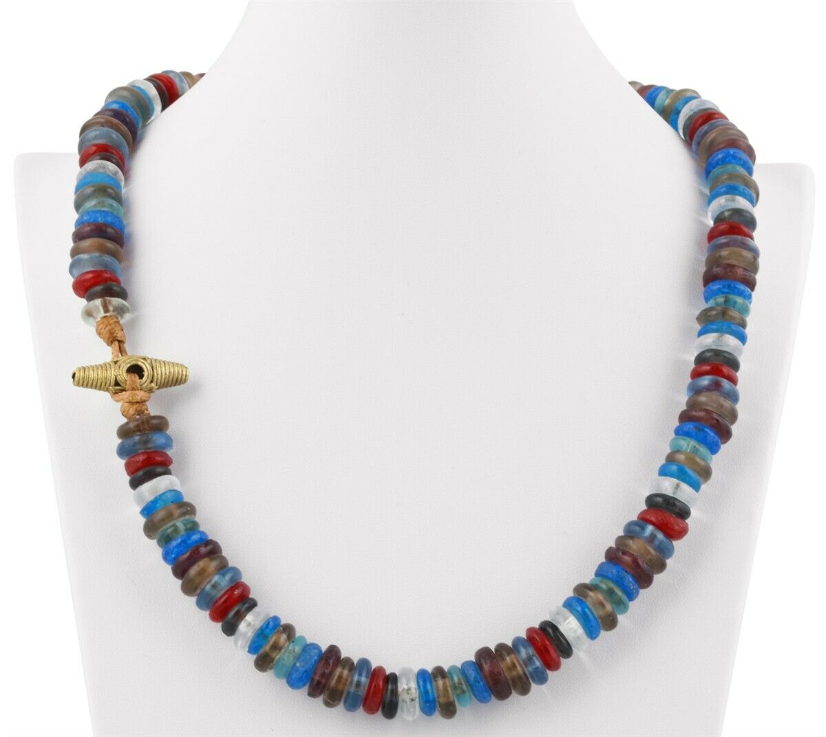 Handmade Necklace Recycled Glass Beads Brass Krobo Ashanti African Trade Jewelry - alternate view