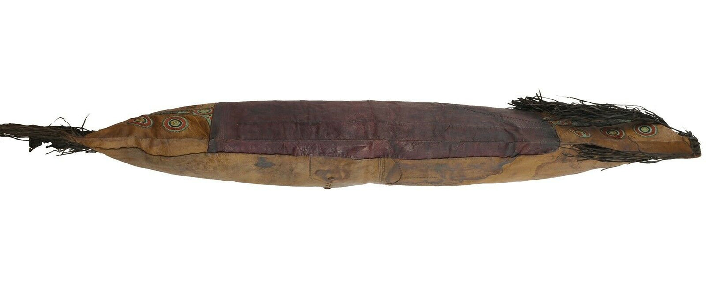 Old African Tuareg Leather Pillow Case Mali Niger Sahara Desert Bedouin Ethnic - fine detail view
