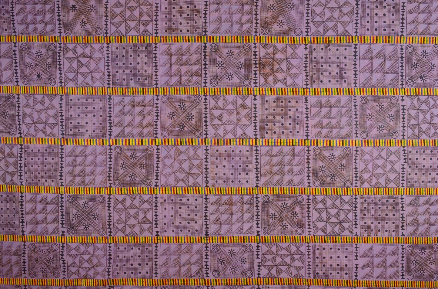Hand Stamped Adinkra Cloth “Man” Size Vintage 1960s 132½″×90″