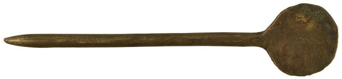Vintage African Ghana Ashanti Akan Brass Bronze Hair Pin - angled shot