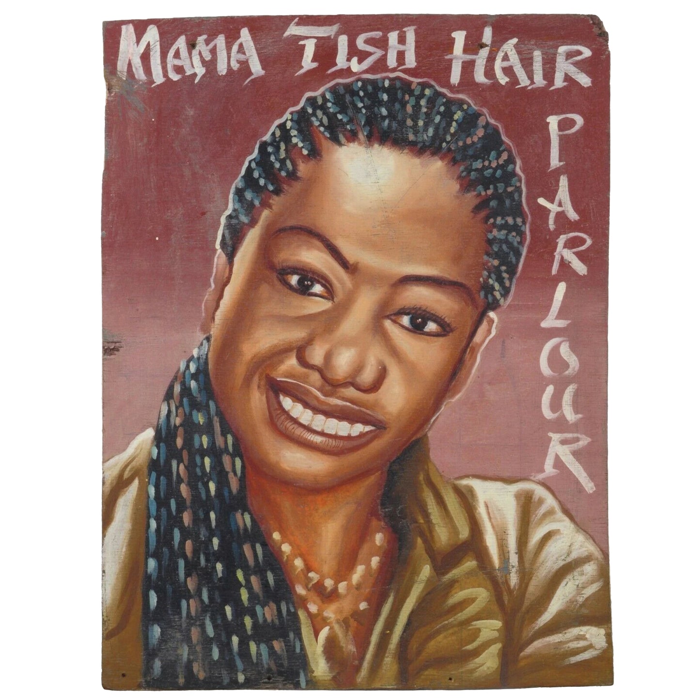 Hand-Painted Ghana Shop Sign – Mama Tish Hair Parlour Art