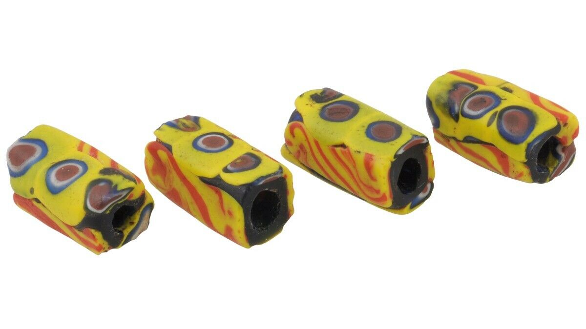 Rare Antique Venetian Millefiori Mosaic Glass Trade Beads - close-up