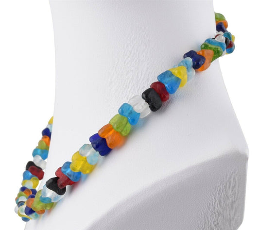 African Glass Trade Beads Handmade Necklace Choker Memory Wire Stainless Steel - alternate view