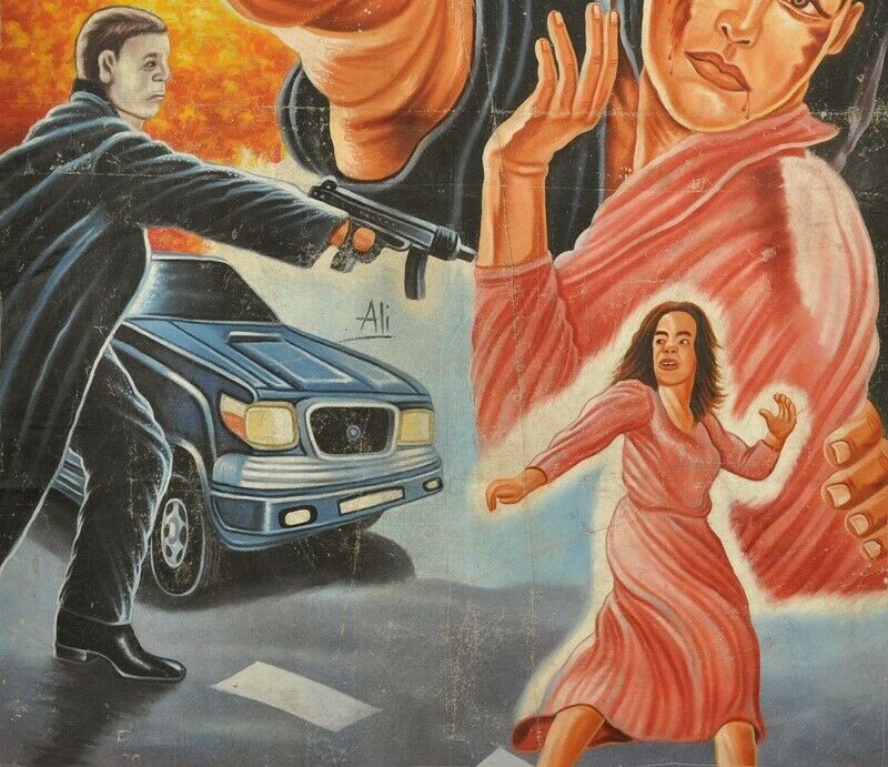 Authentic "Angrashak" Ghana Hand-Painted Movie Poster By Ali - close-up