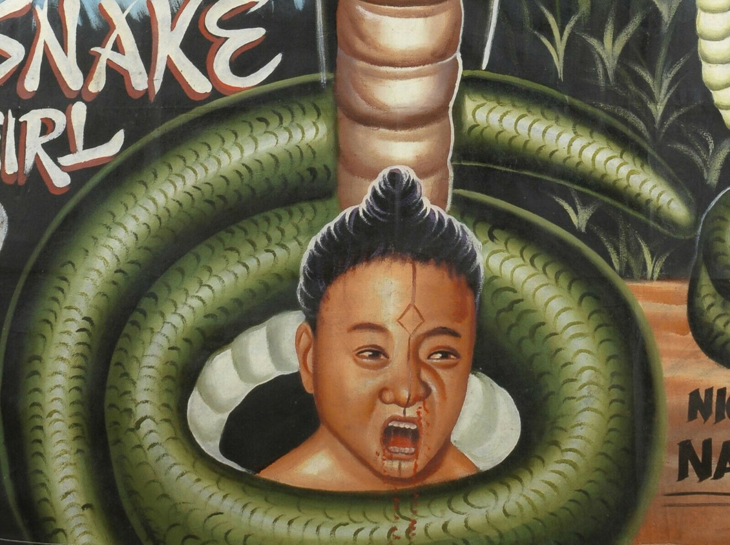 Snake Girl 2 Movie Poster - African Hand-Painted Sack Canvas Art - close-up