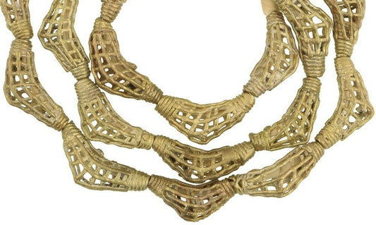 Authentic Ghanaian Brass Beads Strand - Handcrafted Wax Technique - alternate view