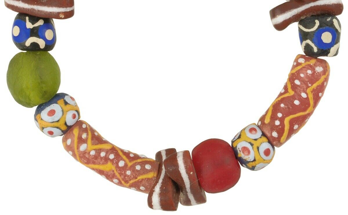 Powder Glass Recycled Beads Handmade Krobo African Trade Bracelet Stretched - alternate view