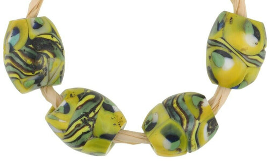 Antique Banded Oval Millefiori Venetian Glass Trade Beads - zoomed-in detail