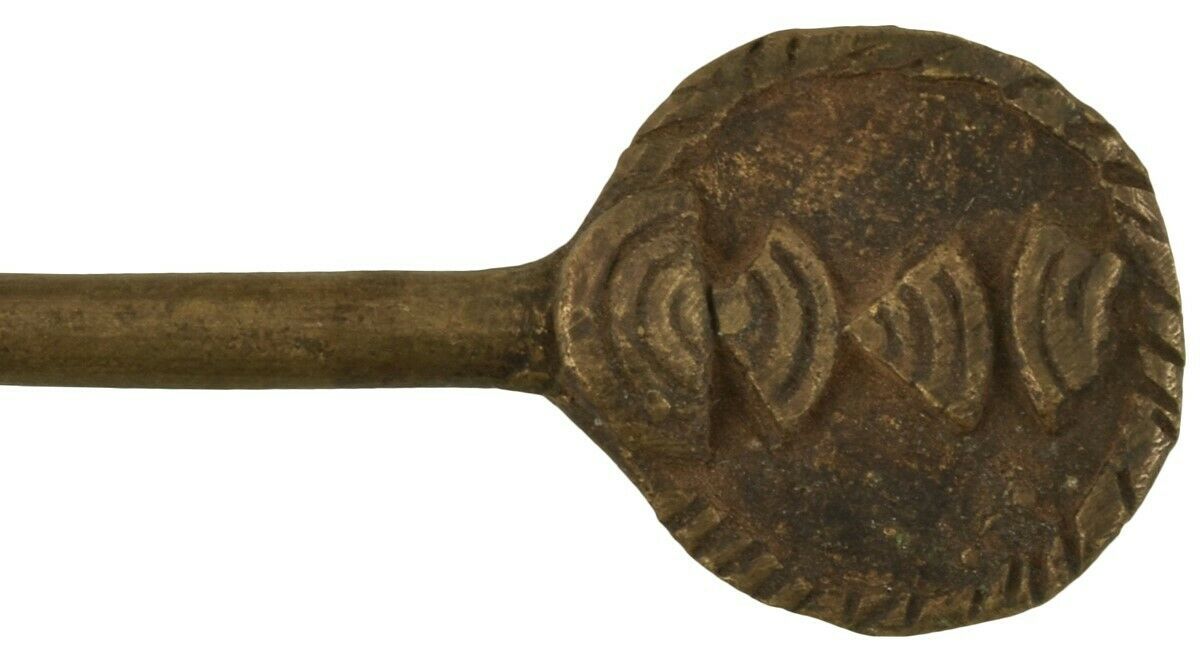 Vintage African Ghana Ashanti Akan Brass Bronze Hair Pin - product focus