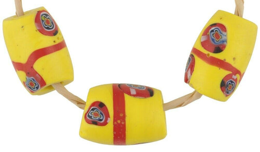 Rare Antique Red Banded Oval Millefiori Venetian Glass Trade Beads - alternate view